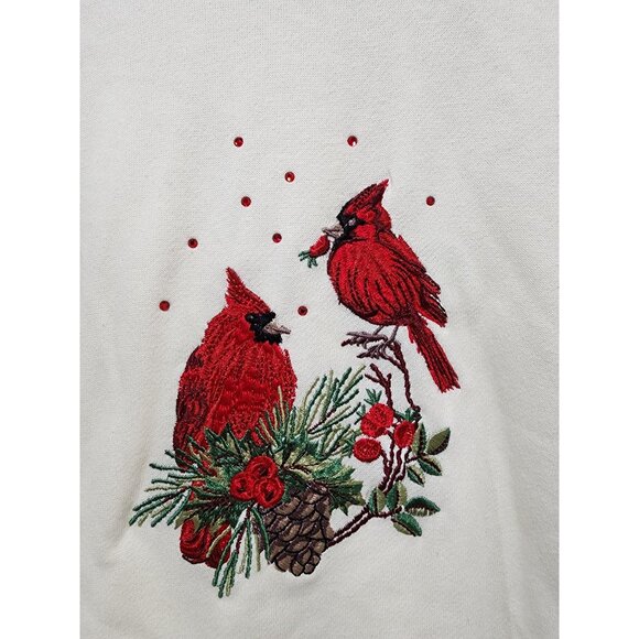 Vtg Holiday Cardinals Double Collar Sweatshirt XL Embroidered Embellished - Picture 3 of 5